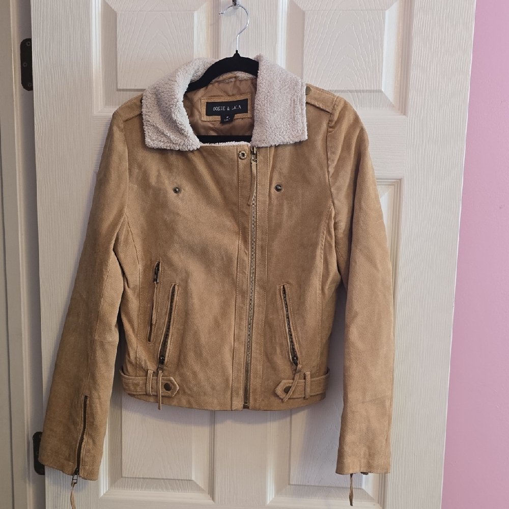 Ookie & Lala Tan Suede Teddy‎ Jacket with Sherpa Collar